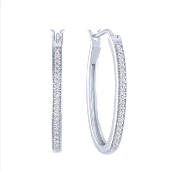 New! Diamond Sterling Silver Hoop Earrings - Picture 2 of 4